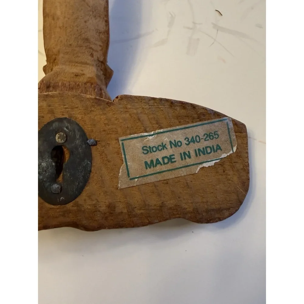Vintage India  Hand Carved Wooden Elephant Wall Hooks Set Of 3